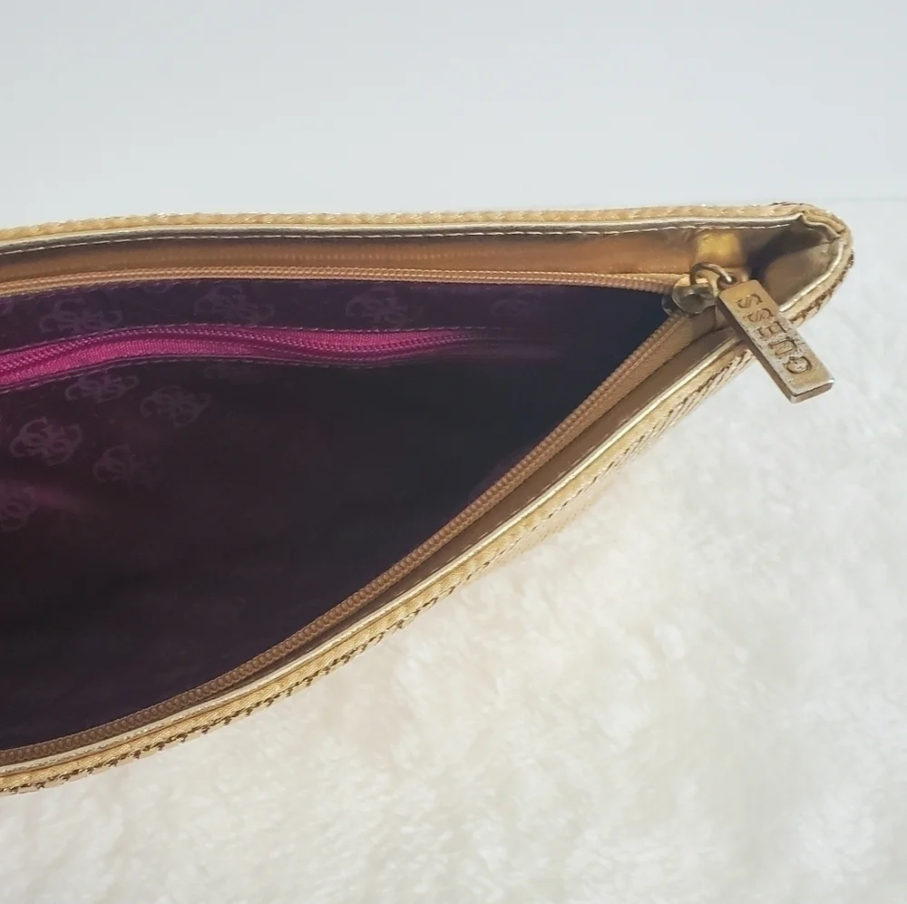 Guess Gold One Starry Night Metal Metallic Mesh Clutch Wristlet Purse